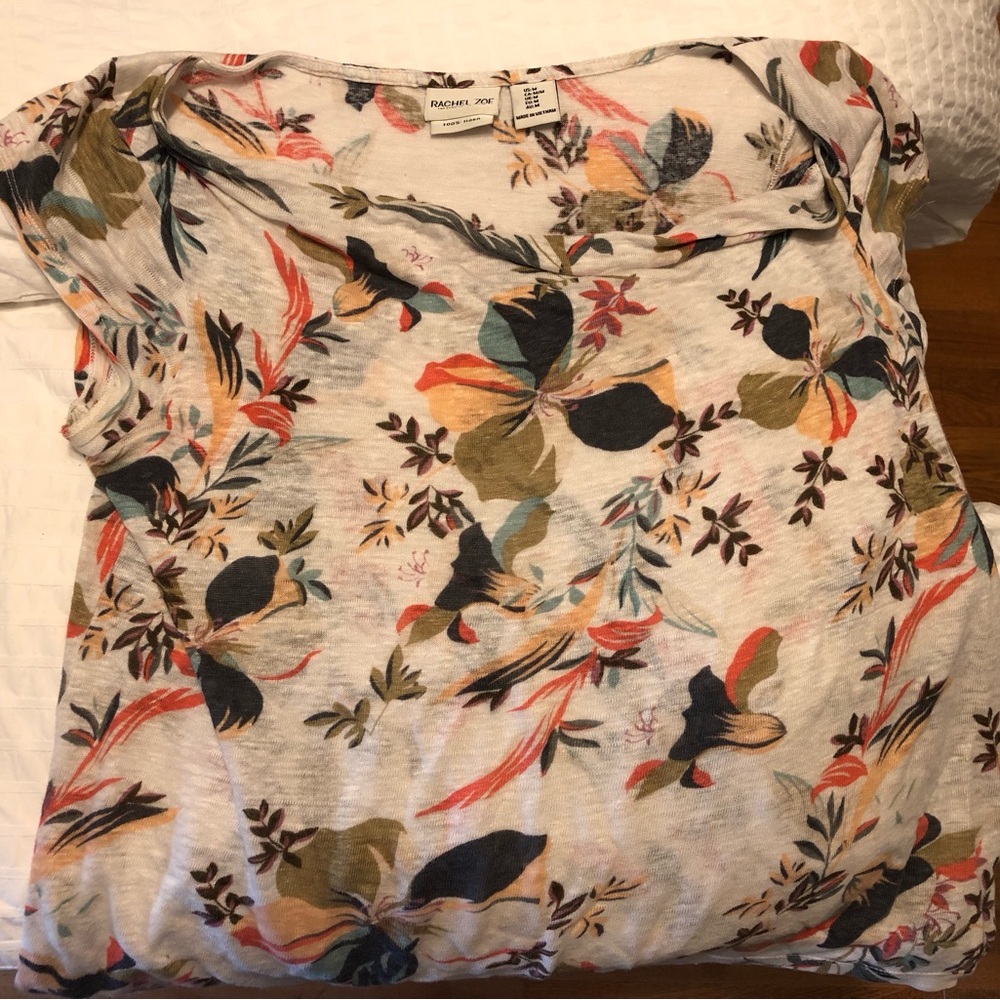 Rachel Zoe 100% Linen Floral Cowl Neck Top